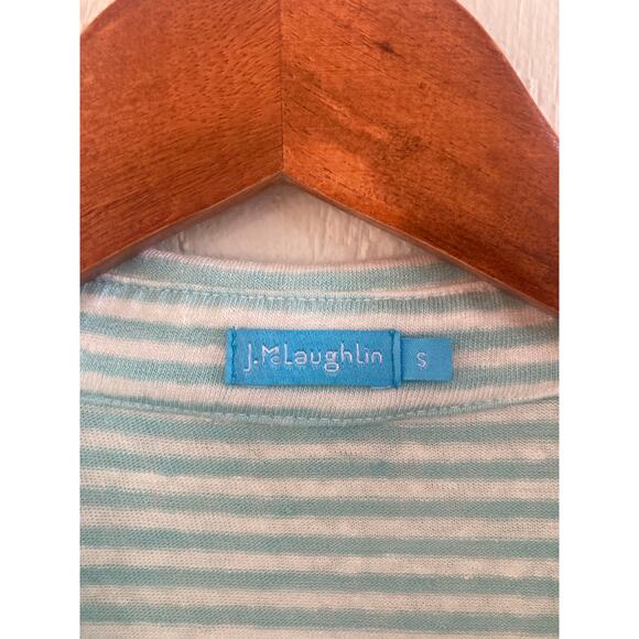 J. McLaughlin Brynn Stripe Linen Long Sleeve Jersey Top Button Shirt Aqua Mint S - Picture 5 of 10